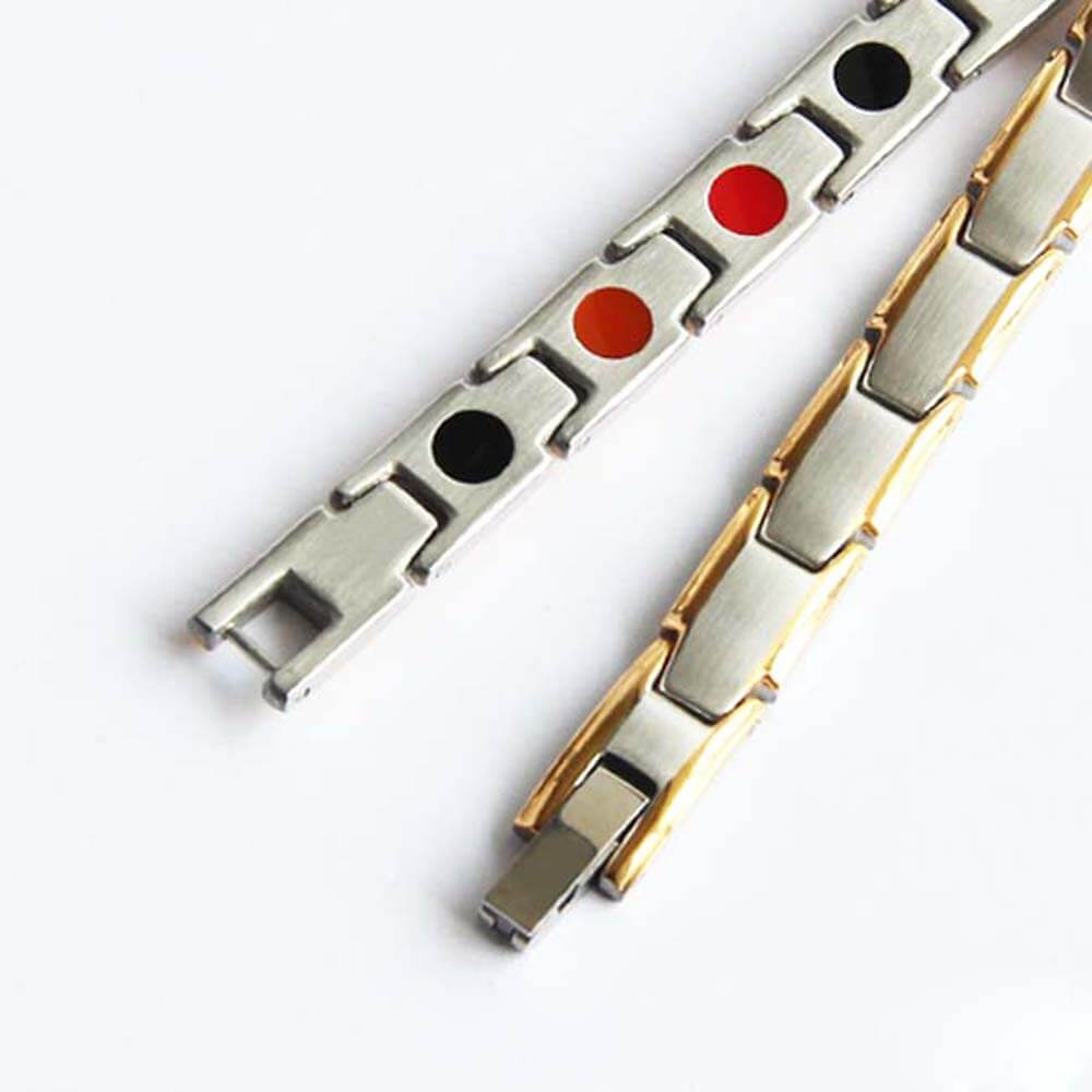 
                  
                    Stainless Steel Energy Bracelet 4-in-1. 2 Colors available. Model B001W
                  
                