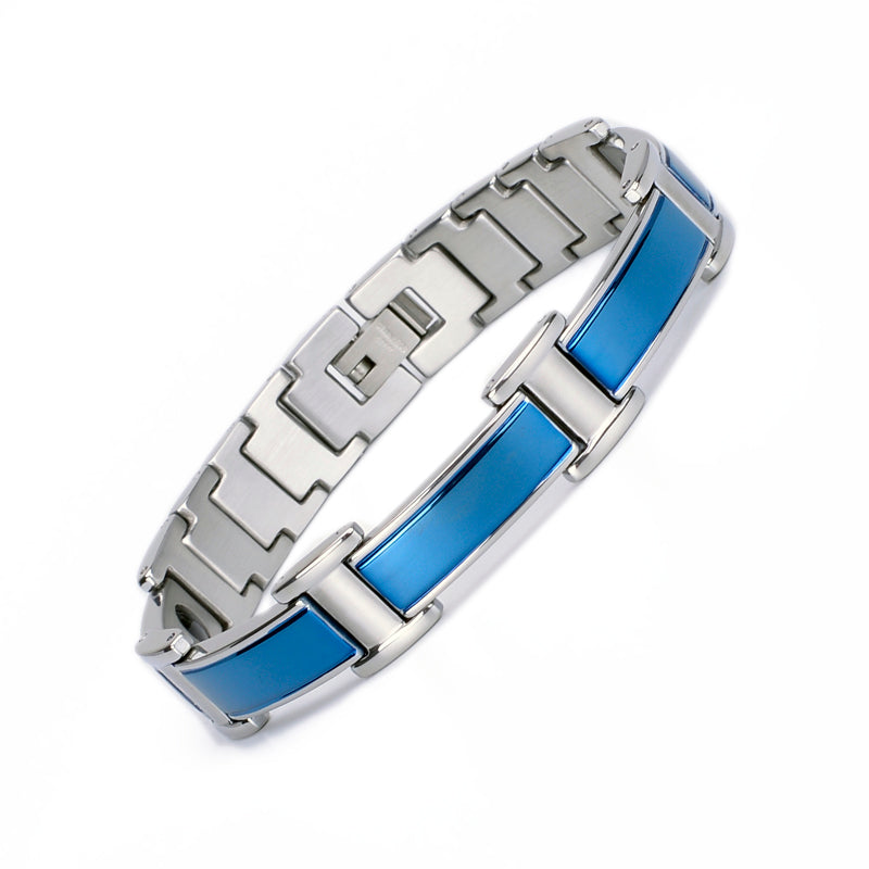 Stainless Steel Energy Bracelet 4-in-1. Silver/Blue Color. Model SY368N