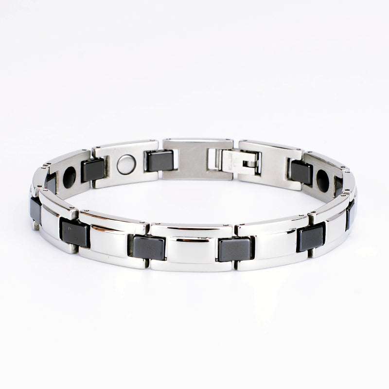 Stainless Steel Energy Bracelet 4-in-1. Silver/Black color. Model SY370D