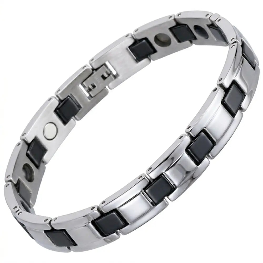 Stainless Steel Energy Bracelet 4-in-1. Silver/Black color. Model SY370D
