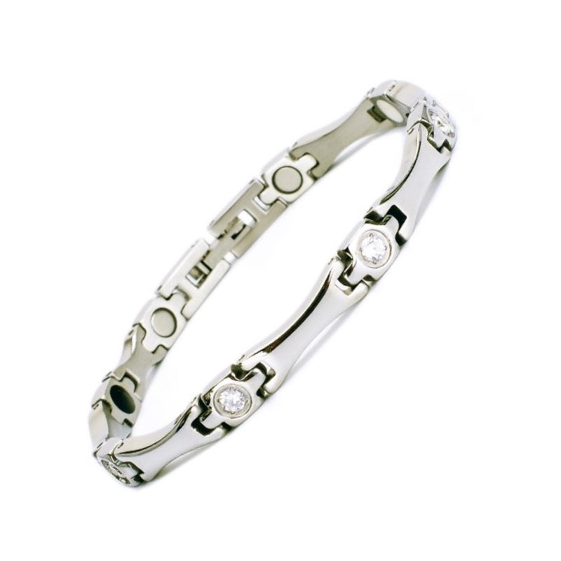 Stainless Steel Energy Bracelet 4-in-1 with Crystals. Silver color. Model SY385BZ