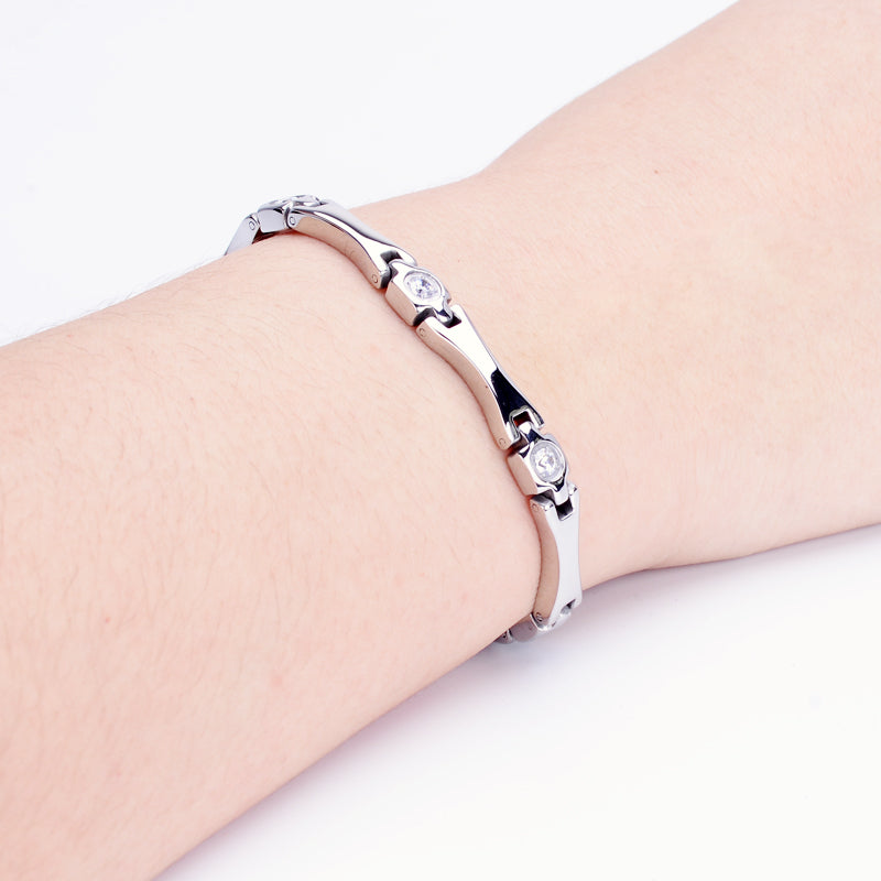 
                  
                    Stainless Steel Energy Bracelet 4-in-1 with Crystals. Silver color. Model SY385BZ
                  
                