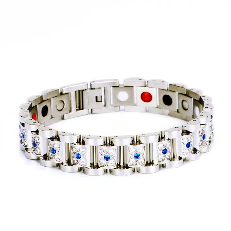 
                  
                    Stainless Steel Magnetic/Energy Bracelet with Crystals. 3 Colors available. Model YYG233
                  
                