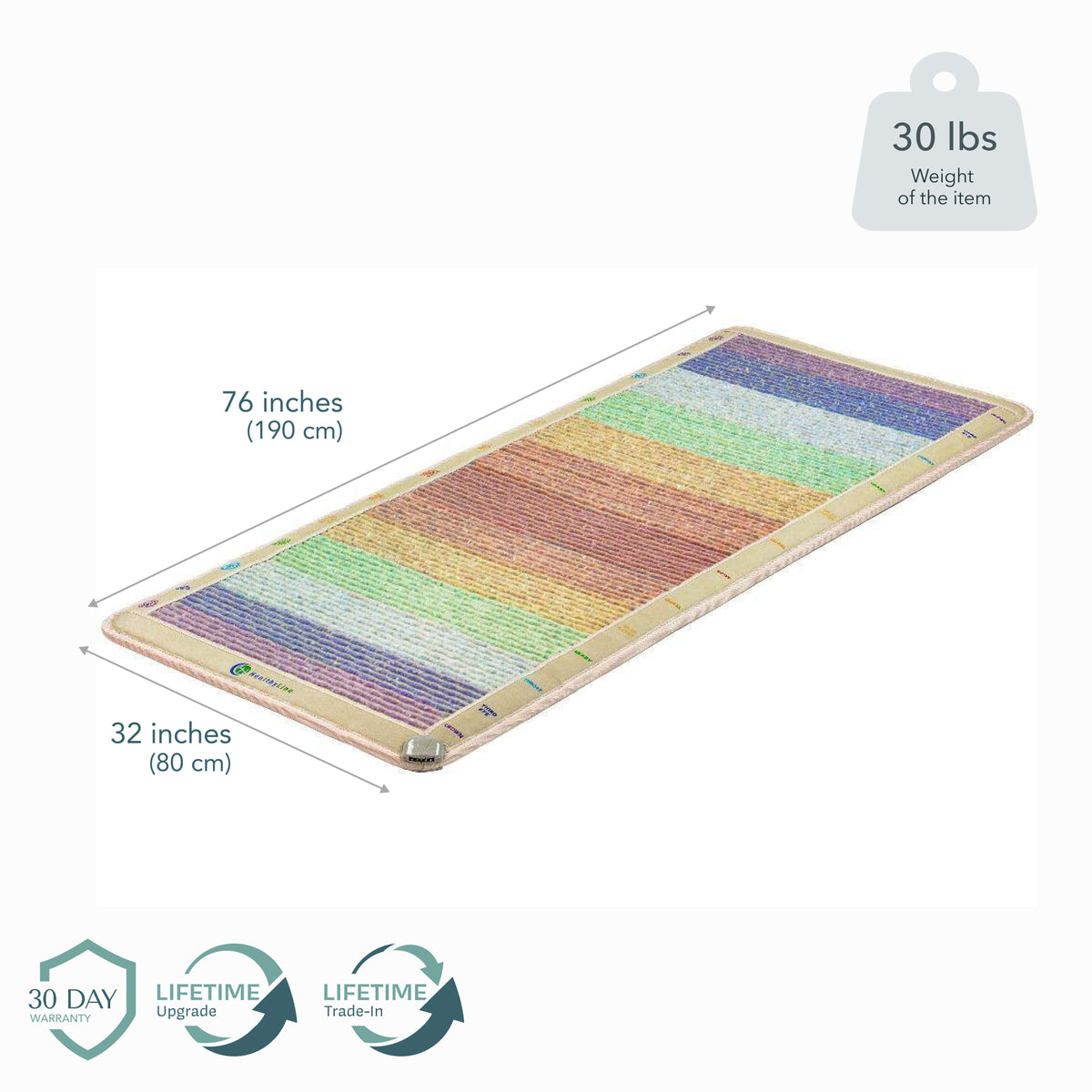 Rainbow Chakra Mat Large 76x32 in. (190x80 cm), 30 lbs. 30-Day Warranty, Lifetime Upgrade, Lifetime Trade-In
