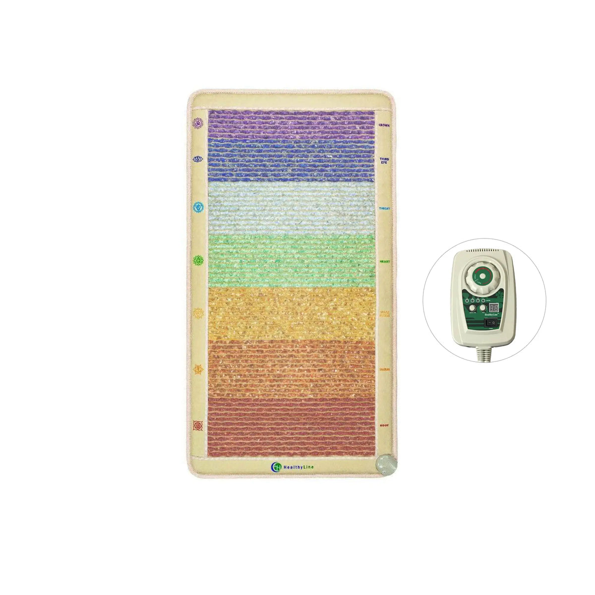 Rainbow Chakra Mat Medium 5228 with rainbow gemstone bands, shown with controller
