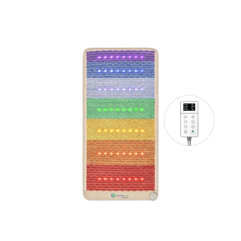 Rainbow Chakra 50x24 mat 3rd edition with 7 chakra gemstone bands and LED controller 