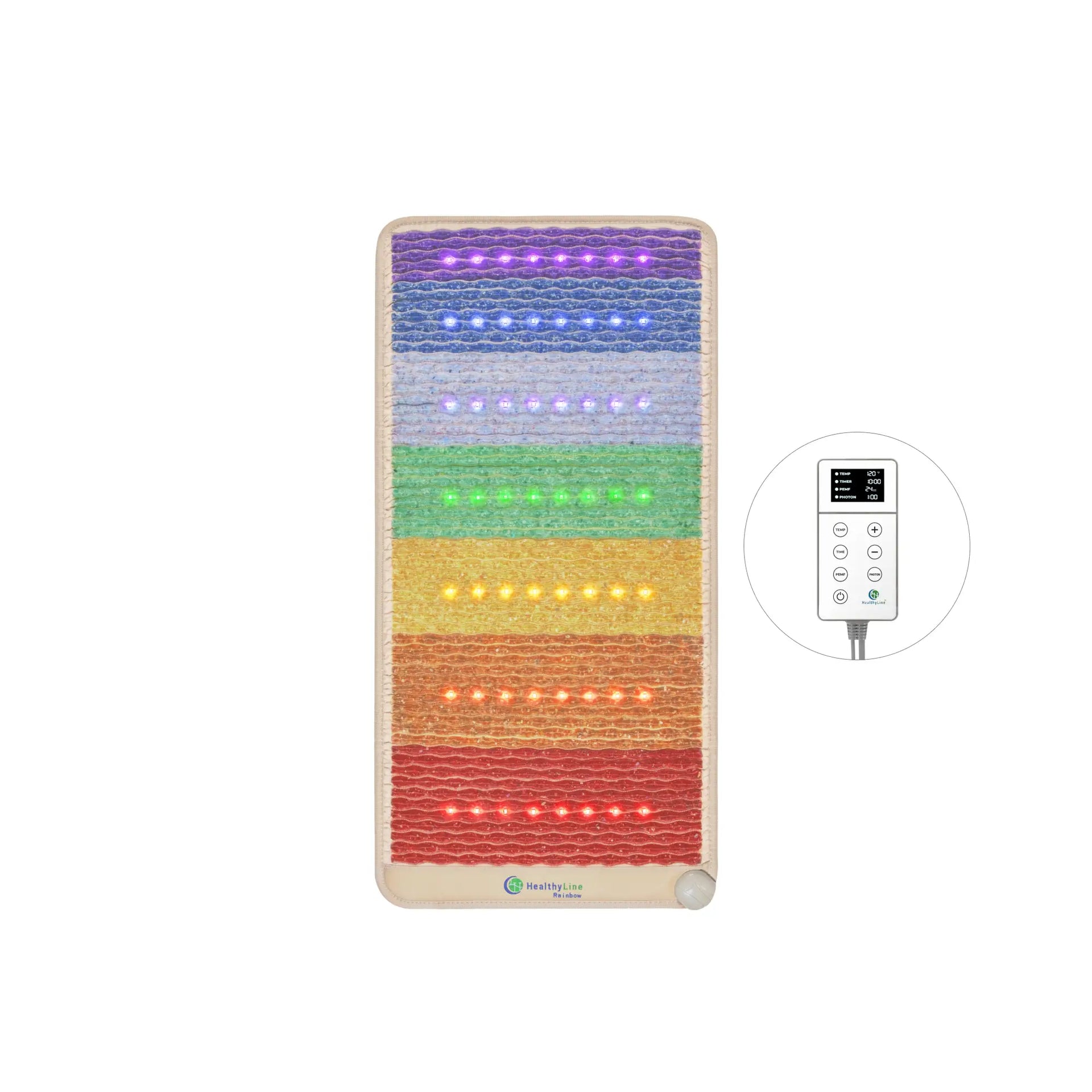 
                  
                    Rainbow Chakra 50x24 mat 3rd edition with 7 chakra gemstone bands and LED controller 
                  
                