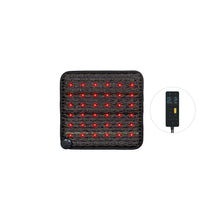HealthyLine Jet 20x20 inch compact square PEMF mat with glowing red photon lights, shown with Gen 4 controller to the side