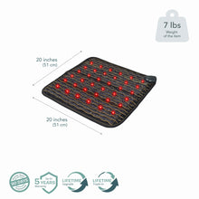 Jet 20x20 inch mat specifications: dimensions 20 inches by 20 inches (51x51 cm), weight 7 lbs. Badges shown: 90-Day Money Back Guarantee, 5-Year Warranty, Lifetime Upgrade, Lifetime Trade-In
