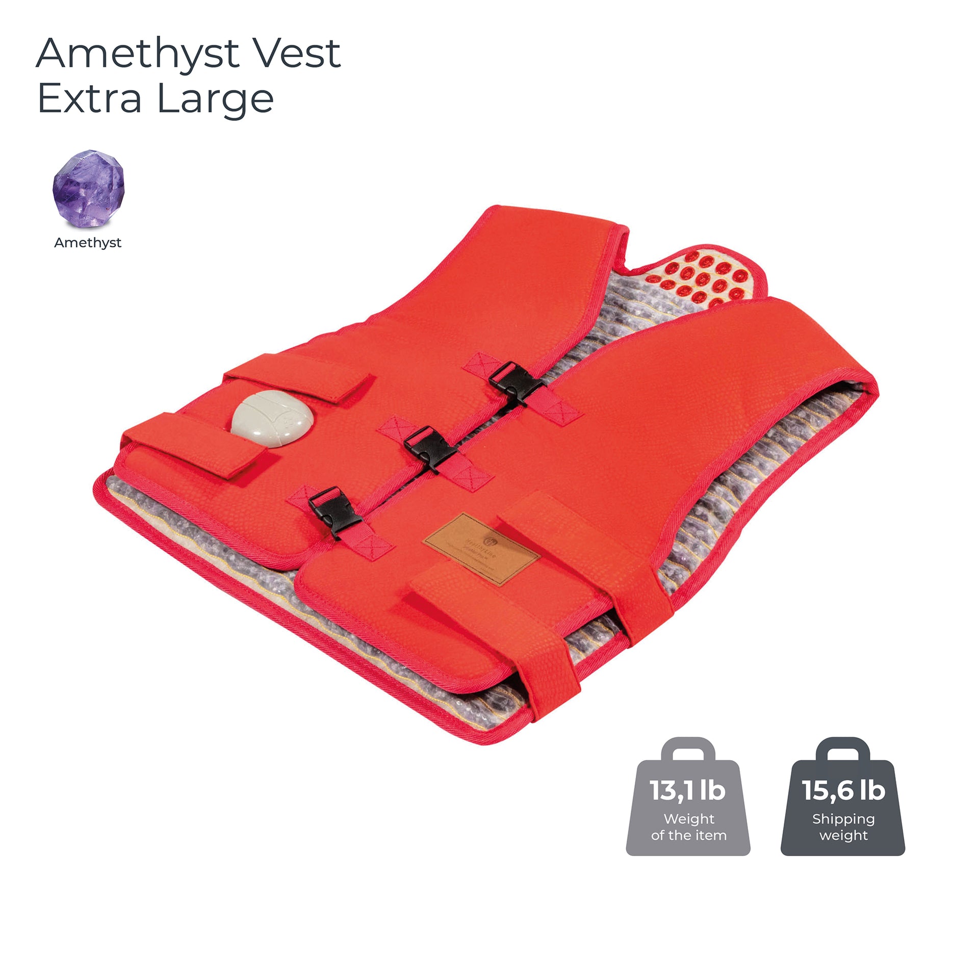 
                  
                    Amethyst infused vest for targeted pain relief in chest, shoulders, and back
                  
                