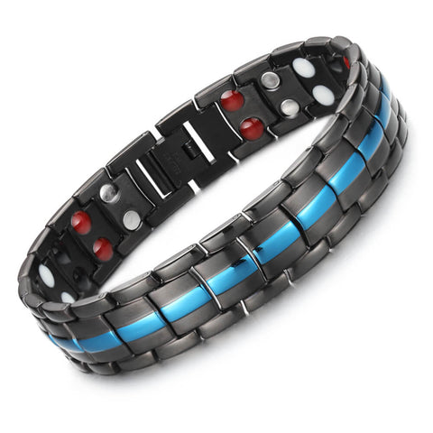 Matte black Model energy bracelet with dual-finish rectangular links on a white background.