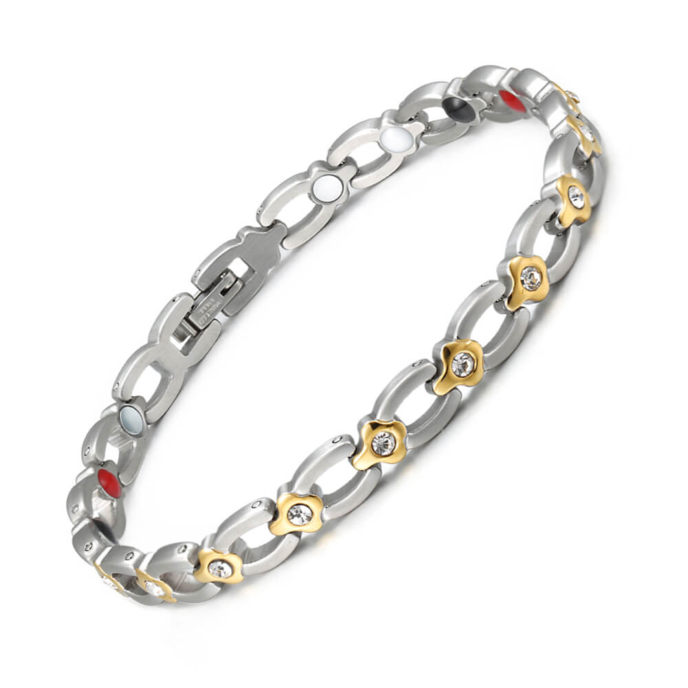 Stainless Steel Energy Bracelet 4-in-1 with Crystals. 2 Colors available. Model B557W