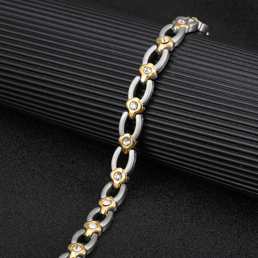 
                  
                    Stainless Steel Energy Bracelet 4-in-1 with Crystals. 2 Colors available. Model B557W
                  
                