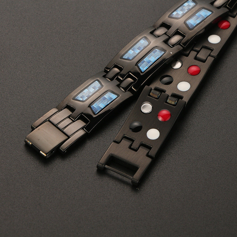 
                  
                    Stainless Steel Energy Bracelet 4-in-1. Black/Blue Color. Model B617BL
                  
                