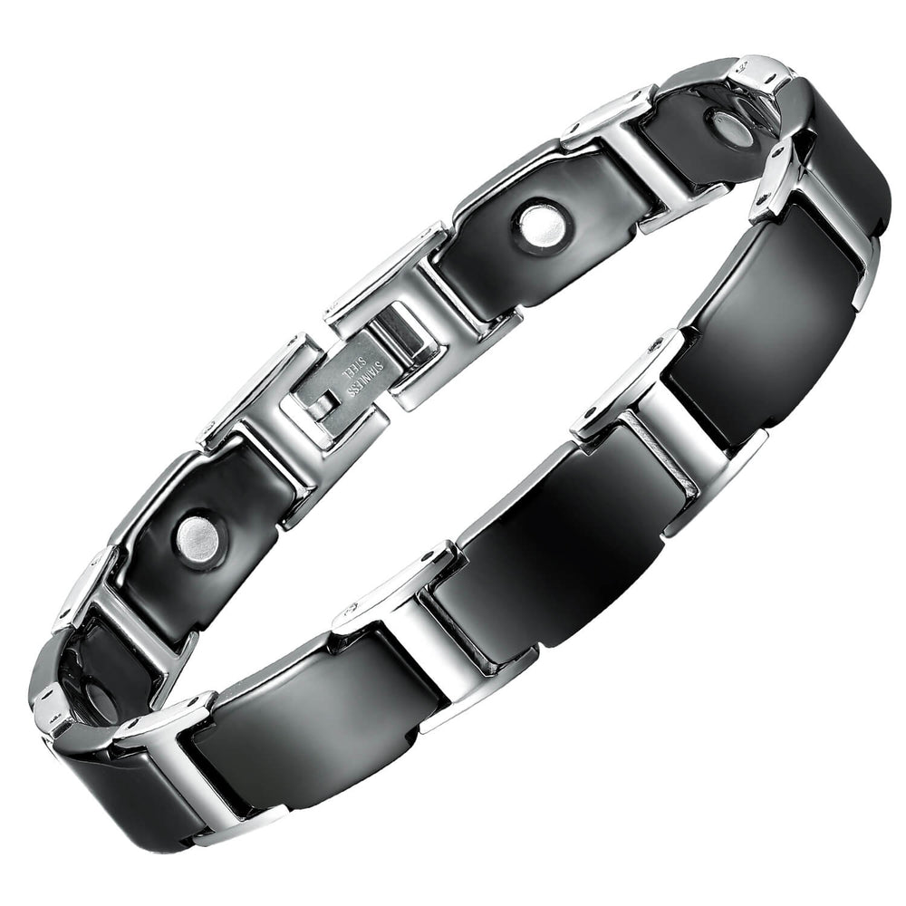 Ceramic and Stainless Steel Unisex Magnetic Power Bracelet. Black & Silver Color. Model CEB032SB