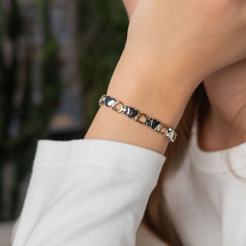 Stainless Steel Energy Bracelet 4-in-1 in Hearts design, available in 9 colors, Model B041