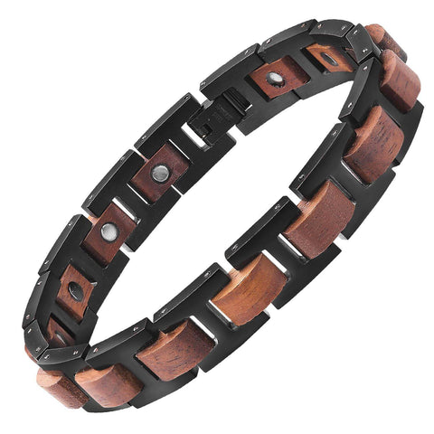 Wood and Stainless Steel Magnetic Bracelet in 2 Color Options, Model WB010