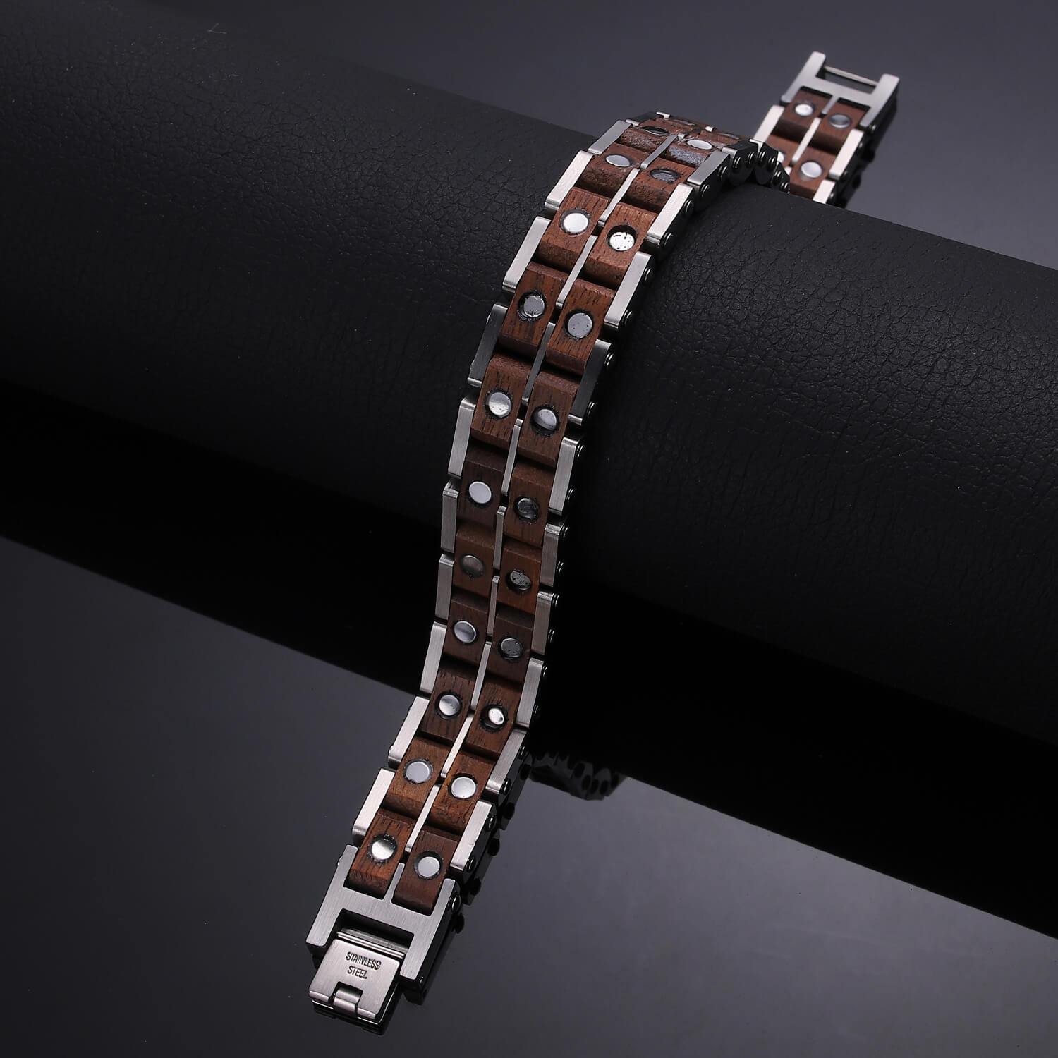 
                  
                    Wood and Stainless Steel Magnetic Bracelet. 3 Colors available. Model WB011
                  
                