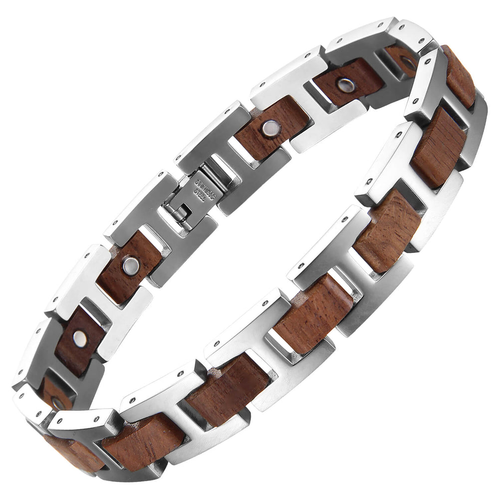 Wood and Stainless Steel Magnetic Bracelet. 3 Colors available. Model WB009