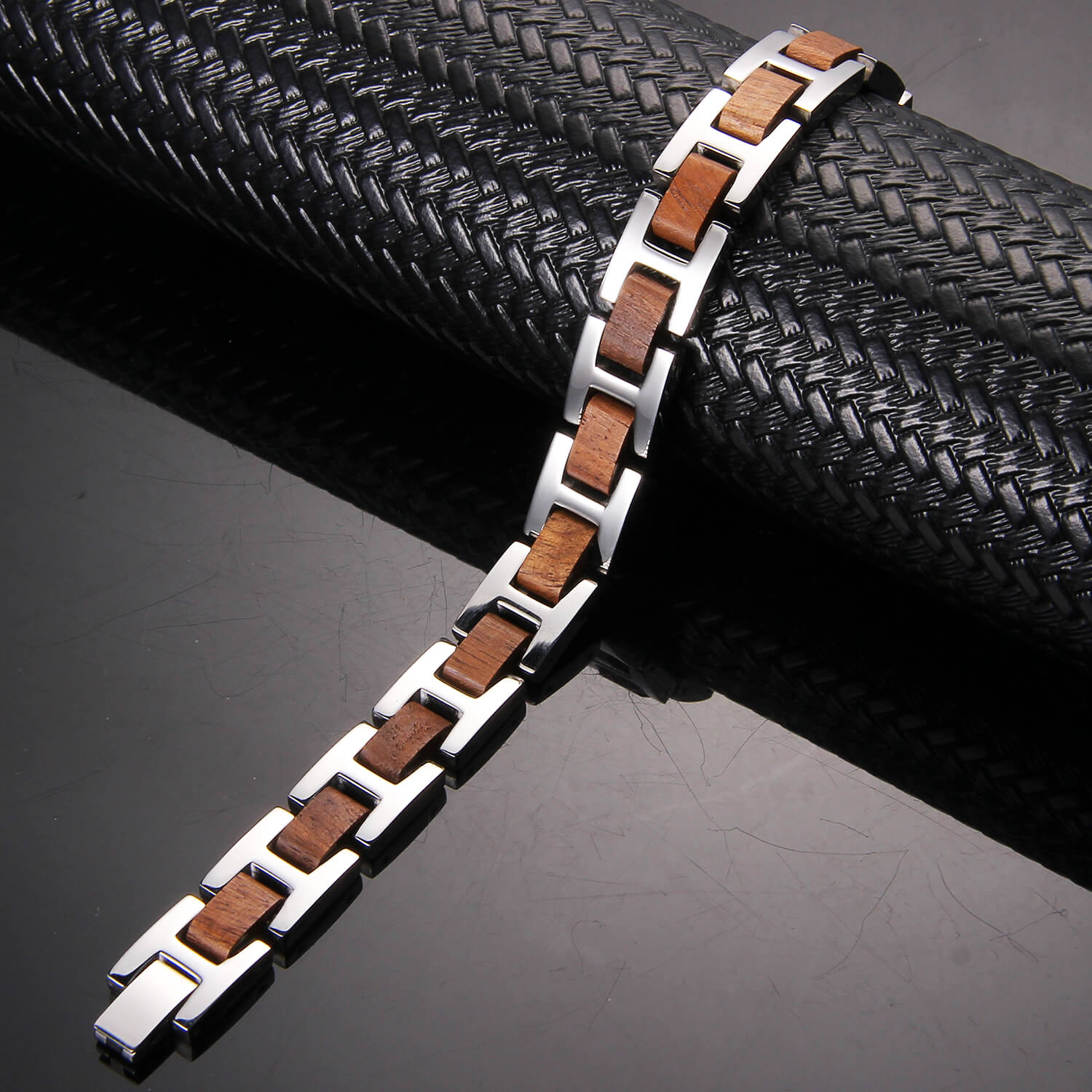 
                  
                    Wood and Stainless Steel Magnetic Bracelet. 3 Colors available. Model WB009
                  
                