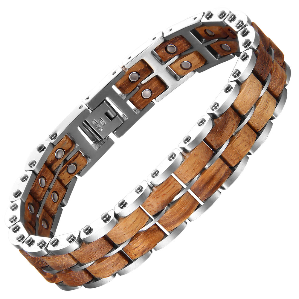 Wood and Stainless Steel Magnetic Bracelet. 3 Colors available. Model WB011