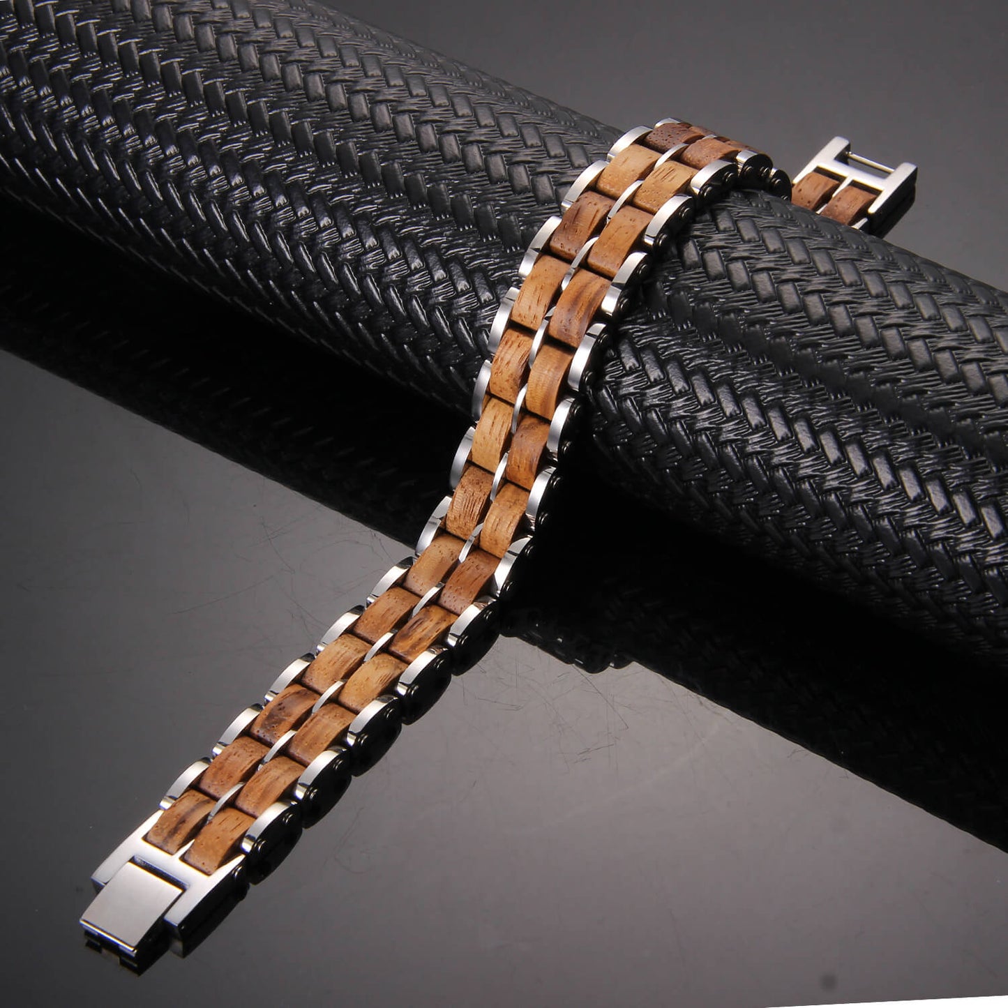 
                  
                    Wood and Stainless Steel Magnetic Bracelet. 3 Colors available. Model WB011
                  
                