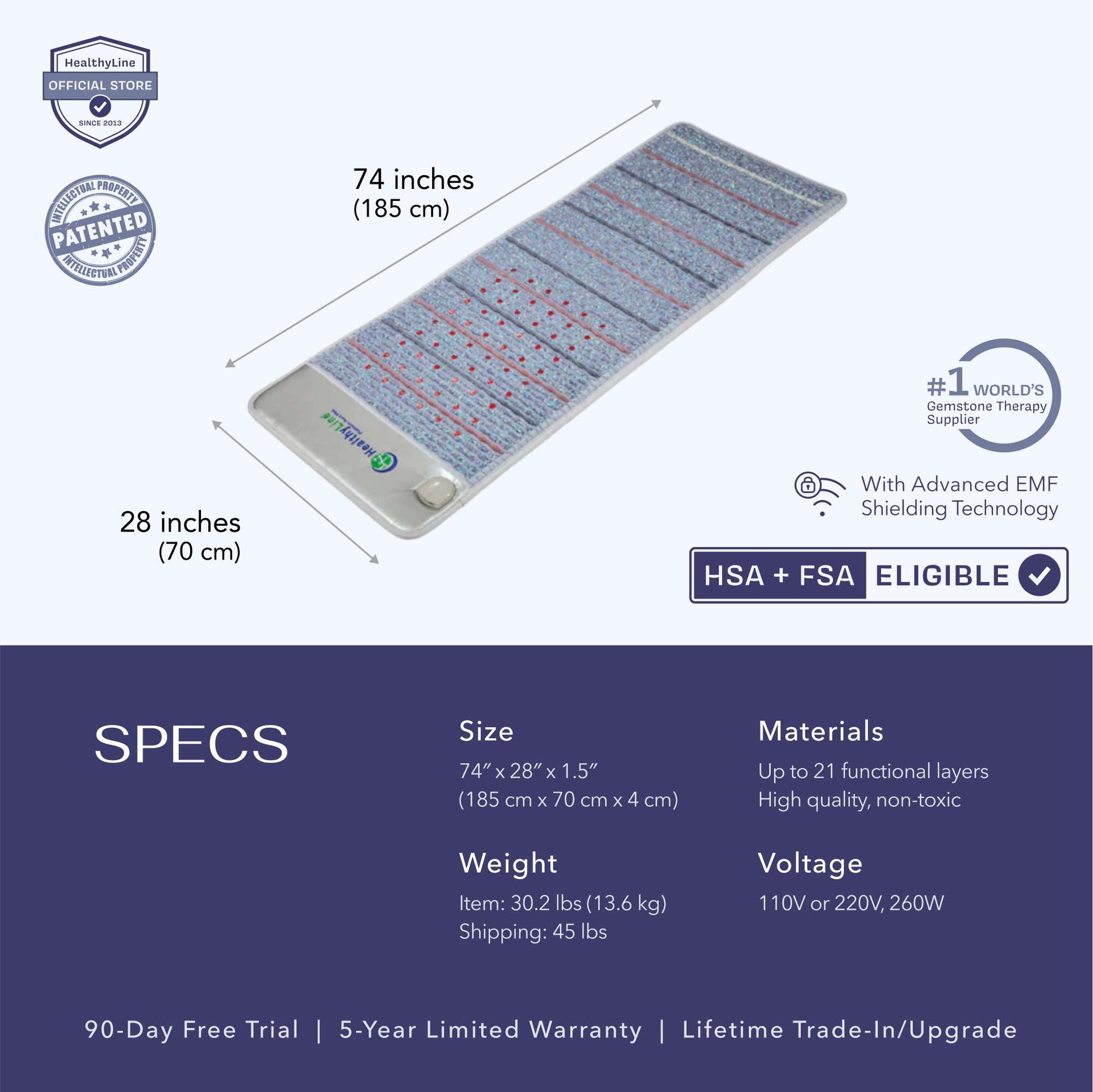 
                  
                    The Platinum Series PEMF Infrared Heating Mat featuring crushed Amethyst
                  
                