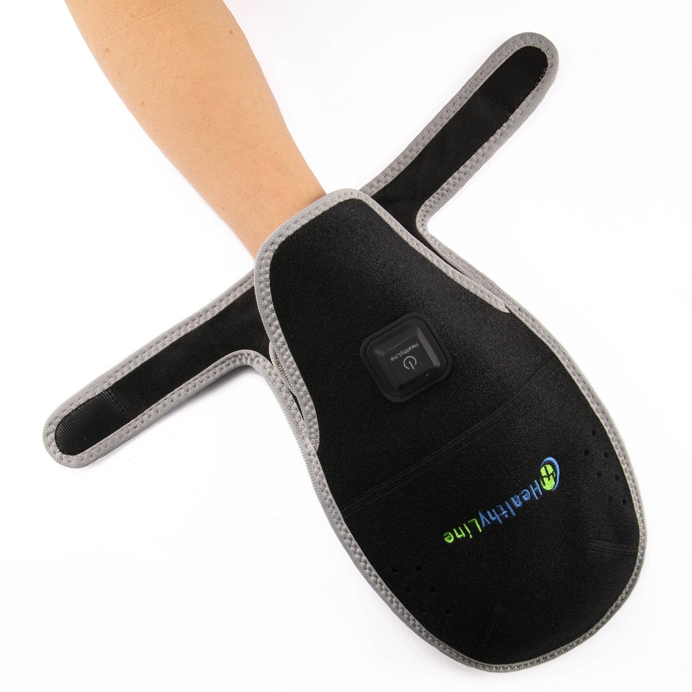 Portable Heated Gemstone Pad Hand Model  by HealthyLine in use
