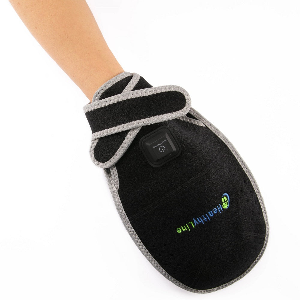Portable Heated Gemstone Pad Hand Model  by HealthyLine in use
