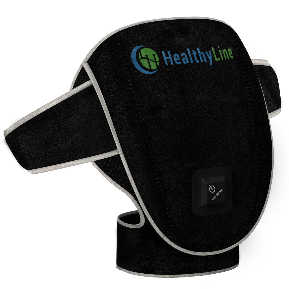 Portable Heated Gemstone Pad Shoulder Model by HealthyLine on a white background 
