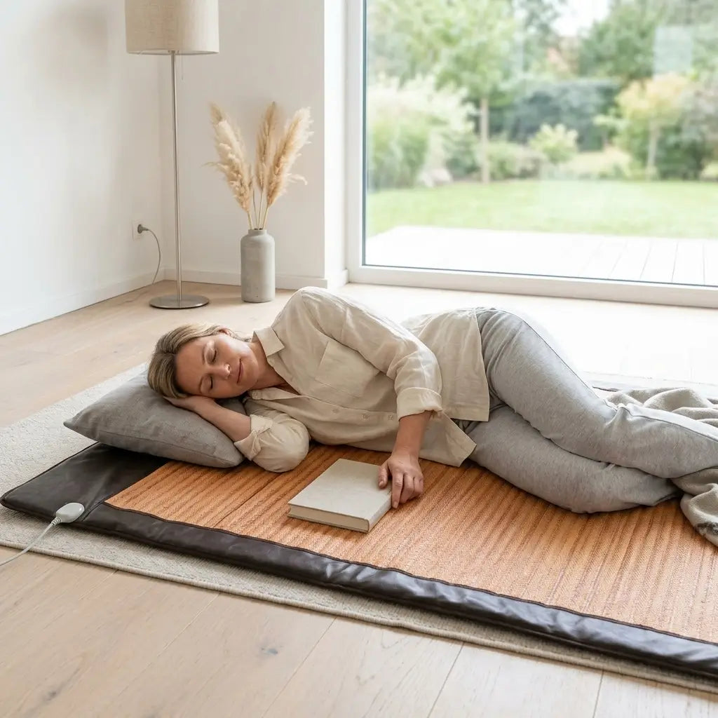 Person resting on the Soft 8054 mat with a book by a window
