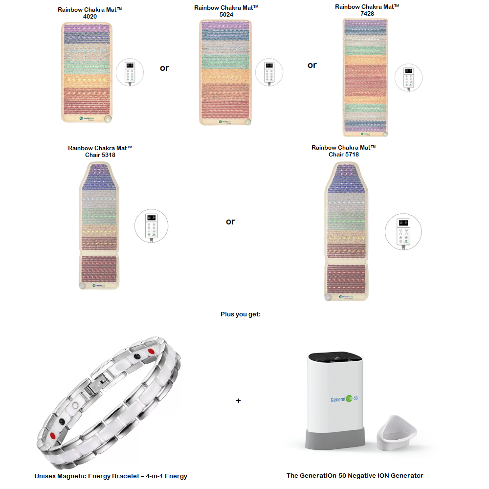 
                  
                    Rainbow Chakra Mat™ 3rd Edition in 40x24 to 74x28 inch sizes with Far Infrared Heat, Rainbow Photon Lights, and PEMF Therapies
                  
                