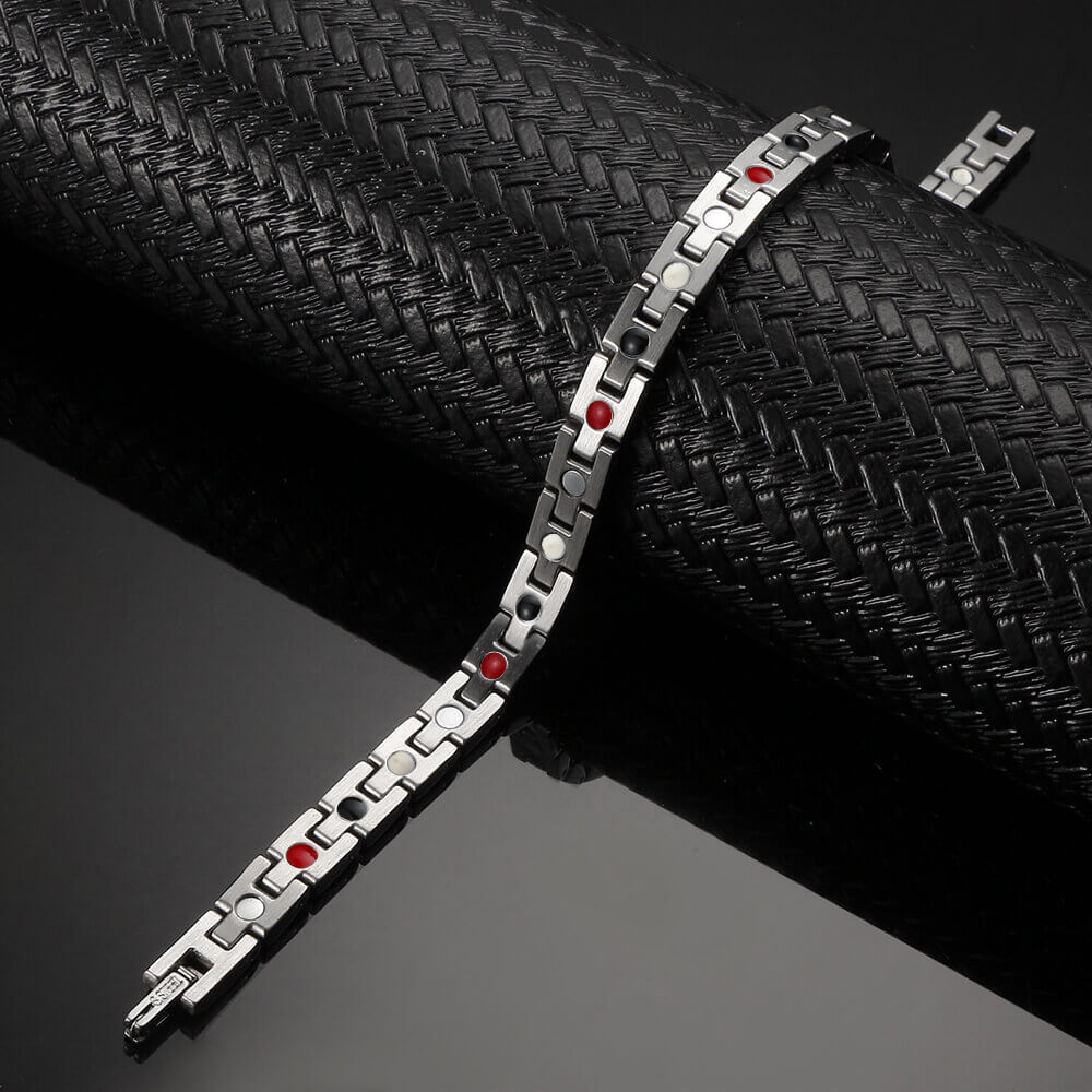 
                  
                    Stainless Steel Energy Bracelet 4-in-1. 2 Colors available. Model B029
                  
                