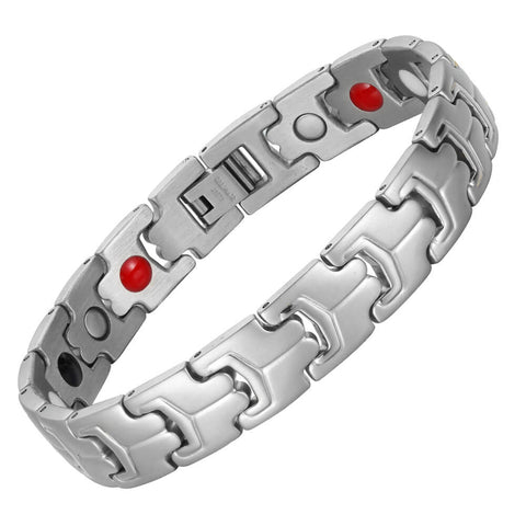 Stainless Steel Energy Bracelet 4-in-1 Silver Color Model B037S for holistic healing and balance