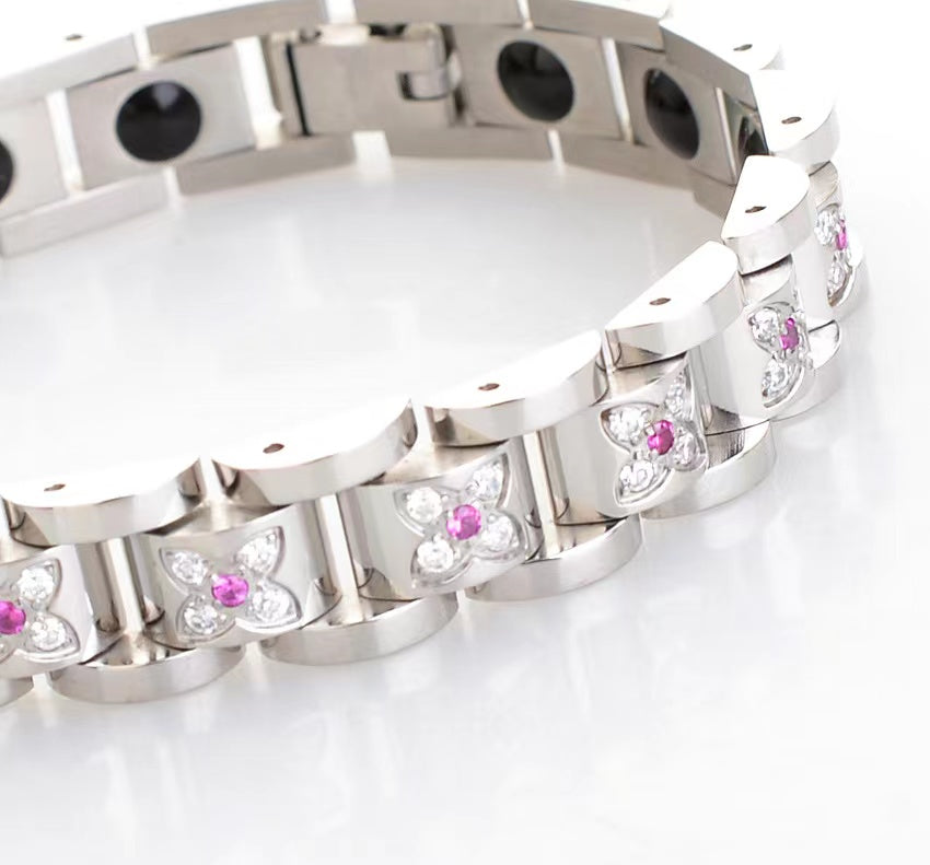 
                  
                    Stainless Steel Magnetic/Energy Bracelet with Crystals. 3 Colors available. Model YYG233
                  
                