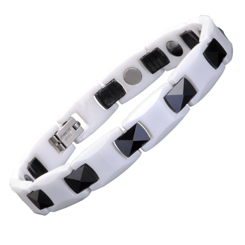Ceramic Magnetic Power Bracelet. White & Black Color. Model BR-C-210