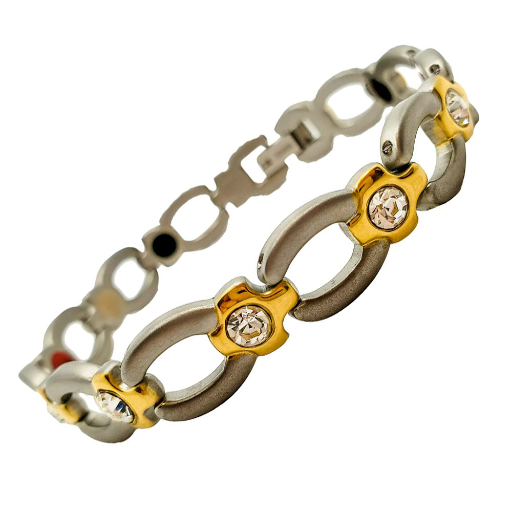 Titanium Energy Bracelet 3-in-1. Silver/Gold Color with Crystals. Model BR-T-168