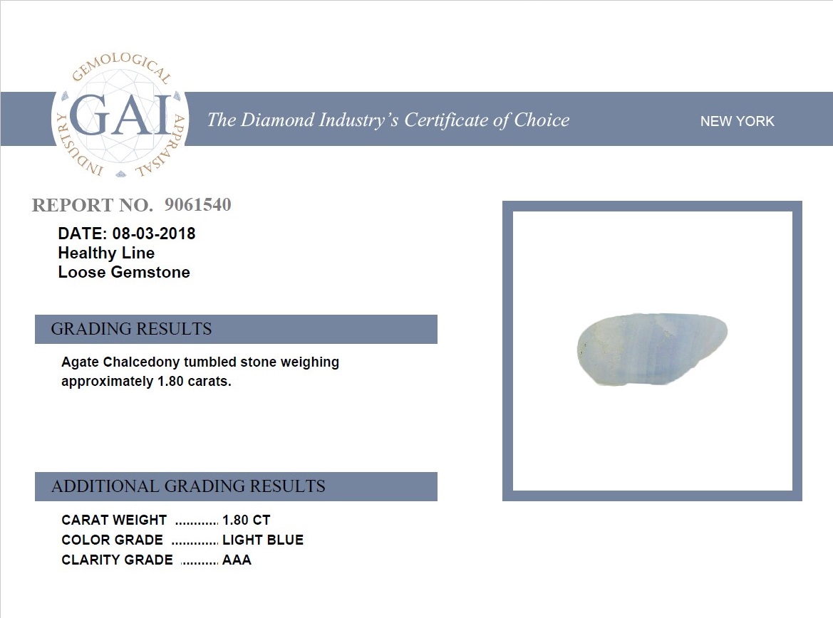 Blue Lace Agate Certificate